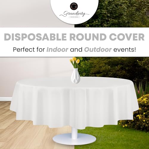 Grandipity Brand Round White Plastic 84" Disposable Tablecloth (12 Pack), Party & Event Decorative Cover - Image 5