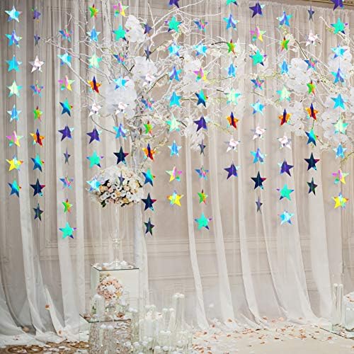 Patelai 130ft Glitter Star Garland Hanging Banner, Holographic Iridescent - Image 4