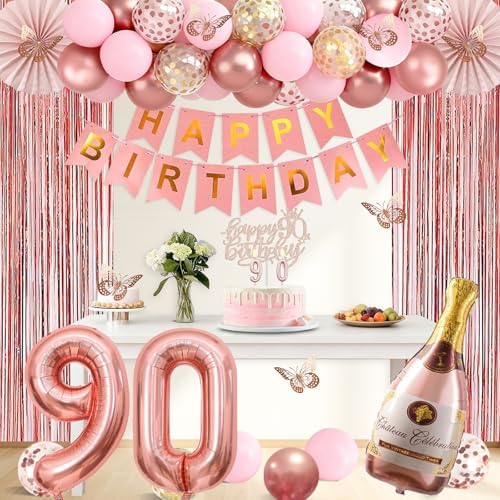 Juesly 90th Birthday Decorations for Women, 51pcs 90 Year Old Party Set - Image 5