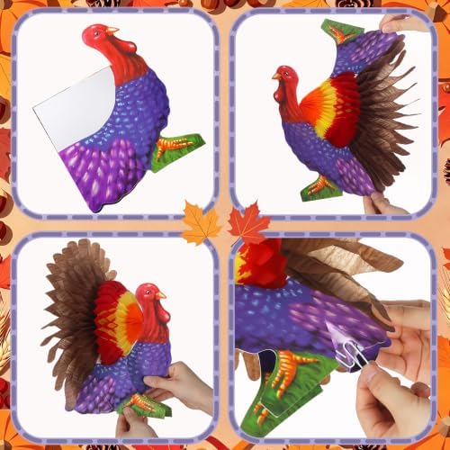 Fourluoo 12 Pcs Fall Thanksgiving Table Decor Turkey Honeycomb Centerpiece - Image 5