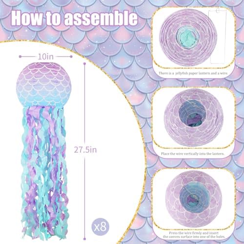Jellyfish Paper Lanterns Mermaid Party Decorations Pack of 8 - Image 2