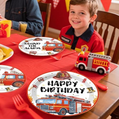 356Pcs cocomigo Firetruck Birthday Decorations Tableware Set, 50 Serves - Image 5