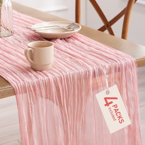 Pureegg 4 Pack Cheesecloth Table Runner 120 Inch Dusty Pink by Pureegg
