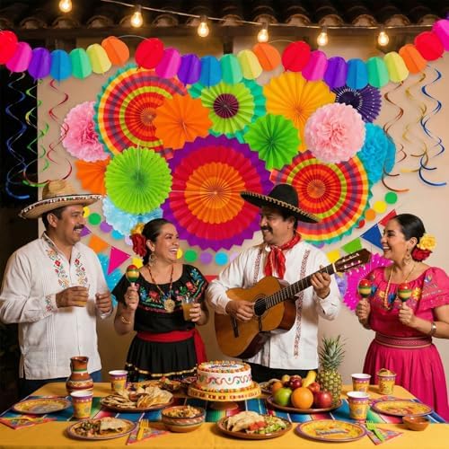 35PCS Fiesta Paper Fan Party Decorations Set - Image 6