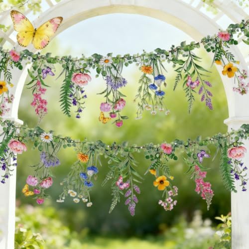 SUNBEAUTY Wildflower Banner 2 Pcs Waterproof Garland 2-Sided Printed Garden Party Flower 2x4.9FT Reusable Pre-stringing Hanging Decor for Garden Tropical Baby Shower Birthday Tea Party Supplies by SUNBEAUTY