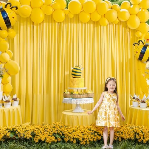 10x12ft Yellow Backdrop Curtain Panels for Parties - Wrinkle Free Polyester Photo Curtain Backdrop Wedding Back Drop Fabric Drapes for Party Decorations Background for Photography - Image 2