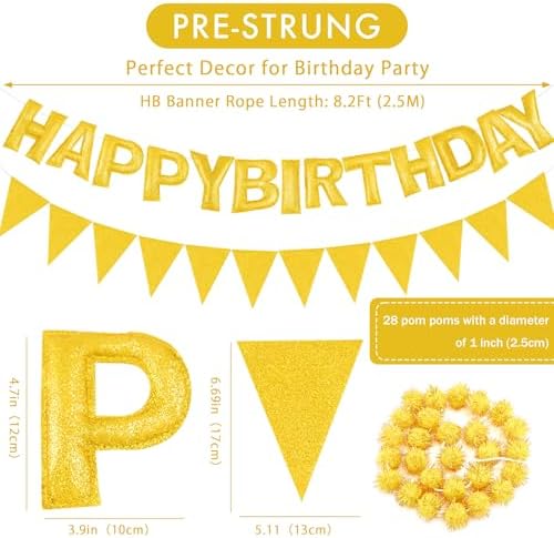 CANREVEL 3 PCS Pre-Strung 3D Happy Birthday Banner Decorations, Gold - Image 3