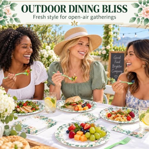 72 Pcs Sage Green Floral Plates Napkins and Forks Set, 7 Inch, Serves 24 - Image 7