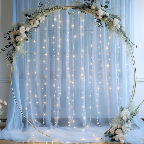 30ft x 10ft Blue Backdrop Curtain with Lights String for Parties, Sheer Tulle Wedding Photo Backdrops Drapes for Baby Shower Birthday Party Decorations Background for Photography - Image 6
