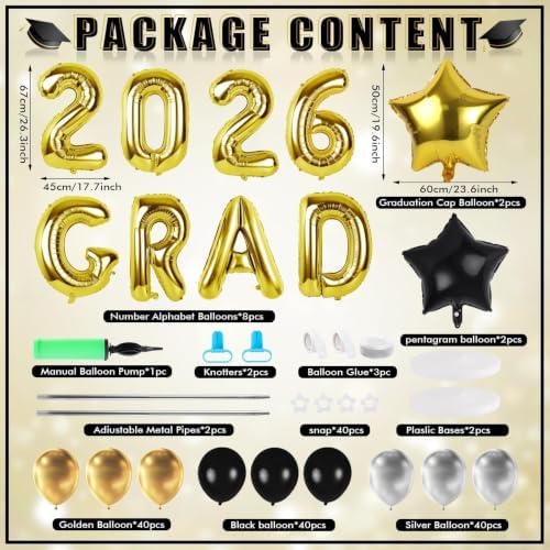 2 Sets Graduation Balloon Column Stand Kits with Balloons 2026 Grad Themed Decoration Navy Blue Balloon Tower Stand Kit for Grad High School & College Celebration Party Decor (Black Gold, 2) - Image 3