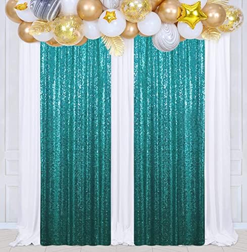 Poise3EHome 2Pcs 2Ft x 8Ft Teal Sequin Backdrop Curtains, Glitter Photography Background, Sequence Xmas Thanksgiving Backdrop for Wedding Party Holiday Festival Decor by Poise3EHome