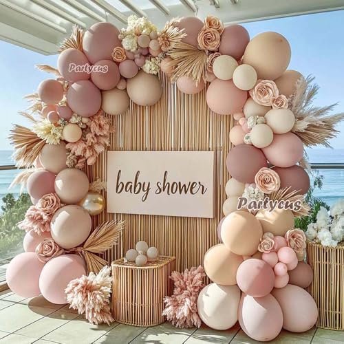Dusty Light Pink Beige Balloon Arch Double Stuffed Mauve Blush Nude White Cream Matte Balloon Garland Kit for Boho Baby Shower Birthday Baby in Bloom Bridal Wedding Fall Autumn Party Decoration - Image 7