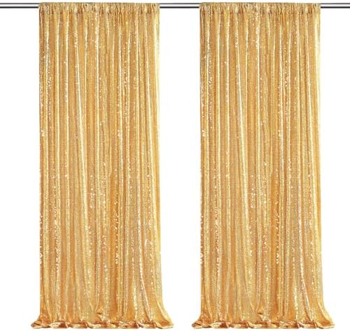 Gold Sequin Backdrop Curtains-2 Panels 3FTx8FT Gold Backdrop for Wedding, Glitter Party Decorations Background Drapes for Birthday Party Anniversary Graduation Photo Booth Decor by SoarDream
