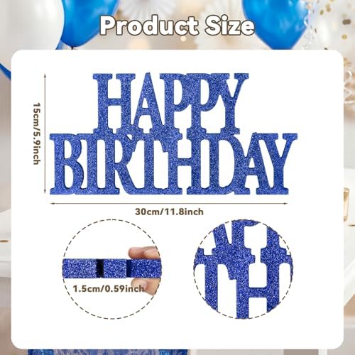 Novabright Happy Birthday Sign, Blue, Glitter - Image 2
