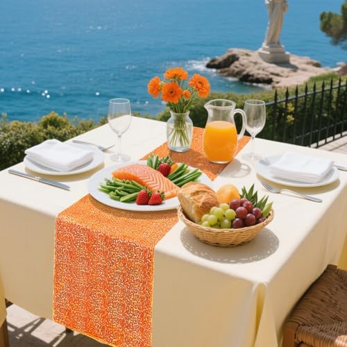 10 Packs 12 x 72 inches Sequin Table Runner, Orange Glitter Table Runner for Birthday Party Supplies Wedding Engagement Baby Shower Holiday Celebration Event Decorations - Image 3