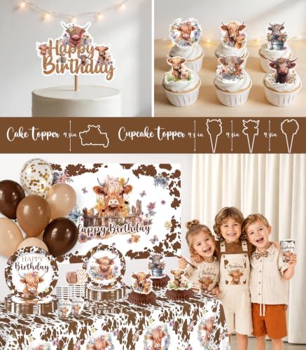 206Pcs Yingoto Brown Cow Birthday Decorations Tableware Set, 25 Serves - Image 6