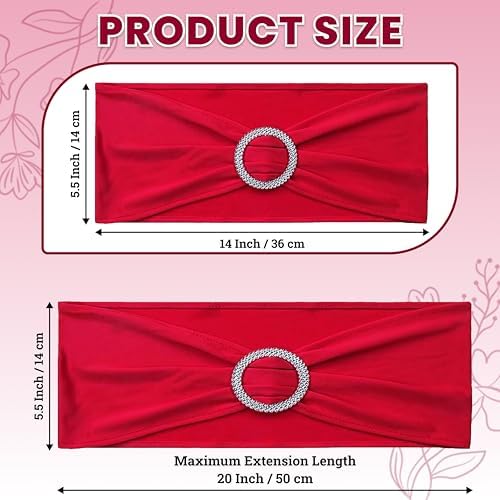 MDS Pack of 75 Spandex Chair Sashes for Wedding Party & Event – Red - Image 2