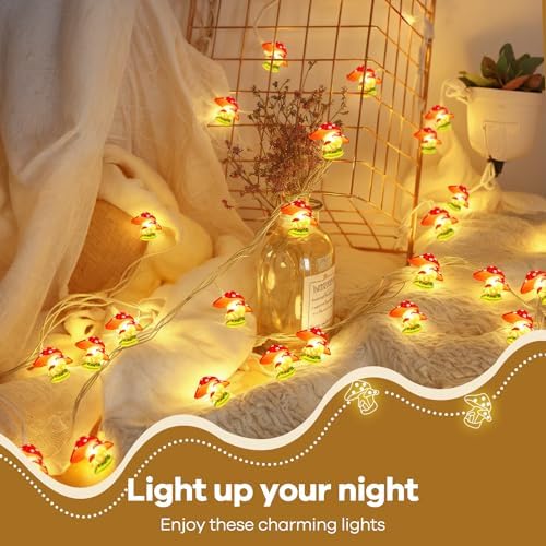 Mushroom Decor Cottage Core Decor 10FT 30LEDs Mushroom String Lights Battery Operated for Kids Gifts Bedroom Dorm Party Wedding Outdoor Patio Whimsical Decoration - Image 3