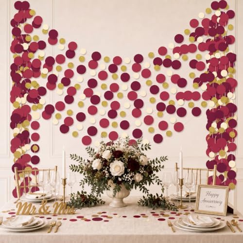Outus 10 Pieces Maroon,Gold Round Dots Garland Party Hanging Decor - Image 4
