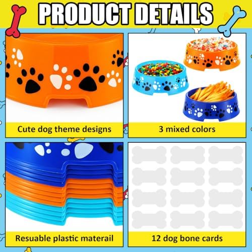 CroBlissful 12 Set Dog Paw Bowl Puppy Birthday Party Decor,Blue and Orange - Image 4