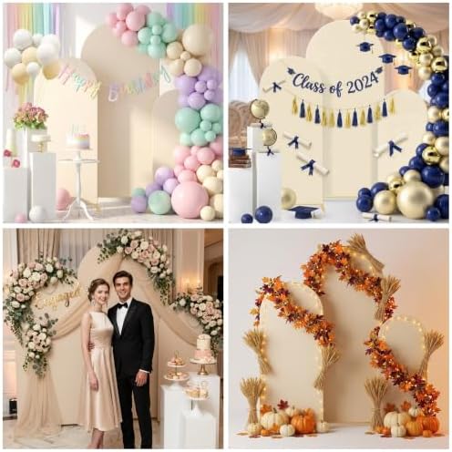 Set of 3 Wedding Arch Backdrop Stand,4+5+6 FT，Small Metal Arch Frame with 3 Beige Backdrop Covers,Easy Setup for Birthday Baby Shower Anniversary Dessert Table Decoration - Image 6