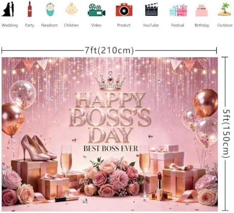 Happy Boss's Day Backdrop 6x4ft Pink Female Boss Party Banner (7X5FT) - Image 6