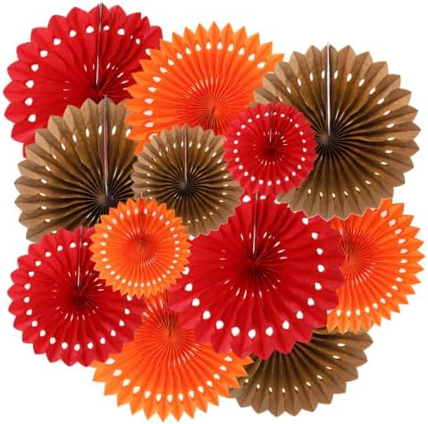 ZOOYOO Hanging Paper Fans Party Decorations,12 Pcs Red Orange Brown Honeycomb Round Fans,Ceiling Decor for Birthday,Wedding,Fall,Harvest,Thanksgiving Party Backdrop by ZOOYOO