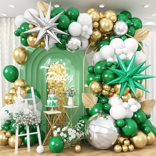 Green White Gold Balloons Arch Birthday Decor Graduation Party Anniversary by Isndare