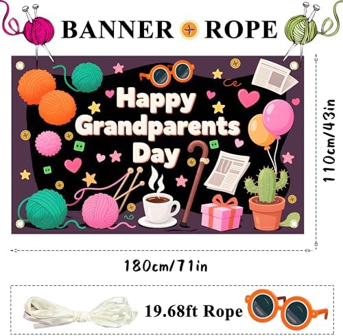 Grandparents Day Backdrop 6x4Ft Grandparents Day Decorations Photo Booth Props School Event Retirement Love Grandma Grandpa Background Family Gatherings Photography Wall Decor - Image 2