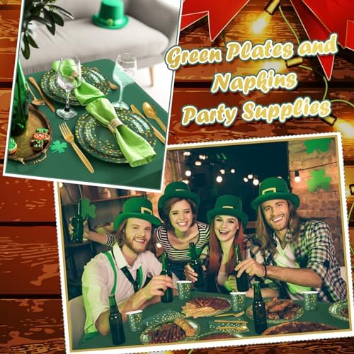 Tegeme 256 Pcs Dark Green and Gold Dot Party Supplies Paper Plates Napkin Tablecloth Set Disposable Cup Fork Knives Spoon Serve 36 Dinnerware for Birthday Wedding Aniversary Baby Shower Decoration - Image 6