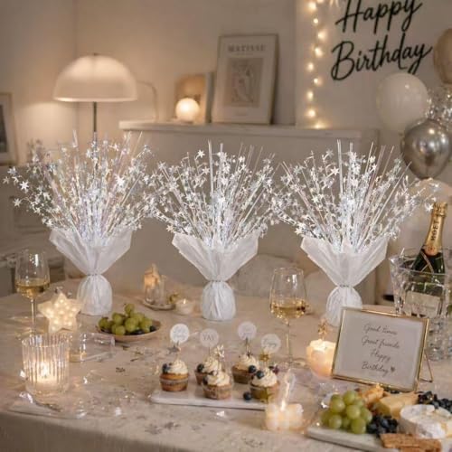 4 Pack Metallic Foil Spray Centerpiece Stars for Wedding, Birthday, Anniversary, Christmas Table Decor, Holiday Festival Baby Shower Graduation Mantle Party Decorations (White) - Image 4