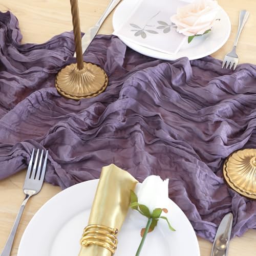 1 Pack Dusty Purple Cheesecloth Table Runner 120 Inch Boho Wedding Decor - Image 5