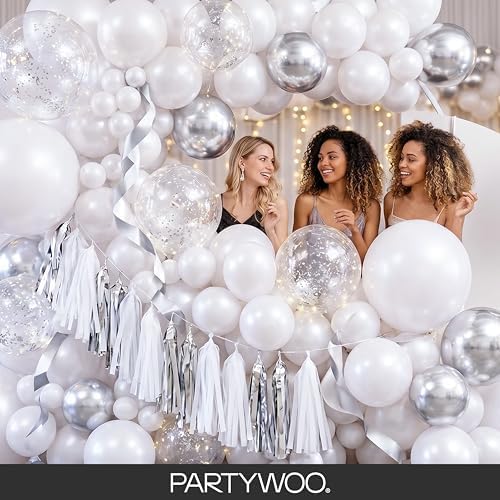 PartyWoo Pearl White Balloons 140pcs Metallic White Color Different Sizes - Image 5