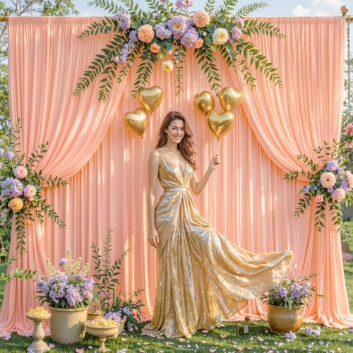 8 Panels Peach Backdrop Curtain for Parties Wedding Wrinkle Free Peach Photo Curtains Backdrop Drapes Fabric Decoration for Baby Shower Birthday Party 40ft(W) x 10ft(H) - Image 3