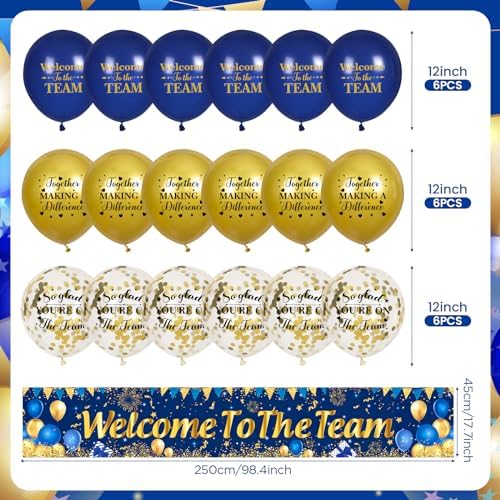 Blue Gold Welcome Team Banner Sign with 18 Balloons for Office Party Decor - Image 6