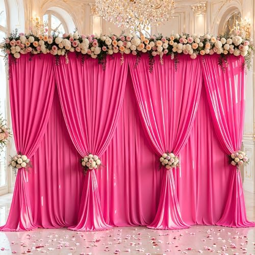 50x10ft Hot Pink Backdrop Curtain Panels for Parties - Wrinkle Free Polyester Photo Curtain Backdrop Wedding Back Drop Fabric Drapes for Party Decorations Background for Photography - Image 2