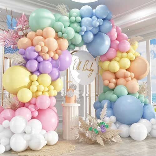 412pcs Pastel Balloon Garland Arch Kit 18 12 10 5 Inch Different Sizes Macaron Assorted Colors Balloon Latex Colorful Balloons for Baby Shower Girls Birthday Wedding Easter Rainbow Party Decoration by PAXILE