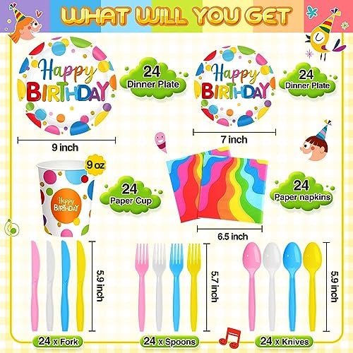 Meanplan 168 Pcs Happy Birthday Plates Napkins Tableware Set 24 Guest - Image 2