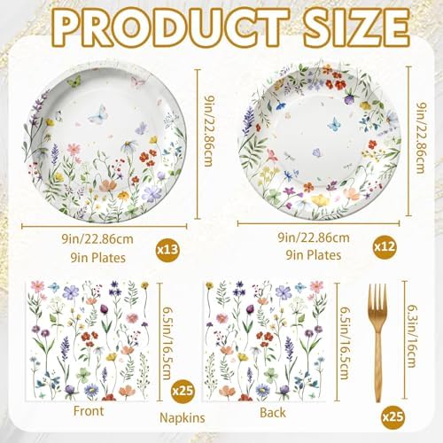 Floral Paper Plate and Napkin Set, Wildflower Party Decorations, Serves 25 - Image 3