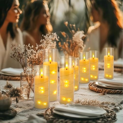 24 Pcs LED Flameless Candles with Remote, 3D Flickering Flame & LED String Lights, Acrylic Clear Cylinder, Timer Function, Romantic Ambience for Home Decor, Party, Wedding (Ivory). - Image 3