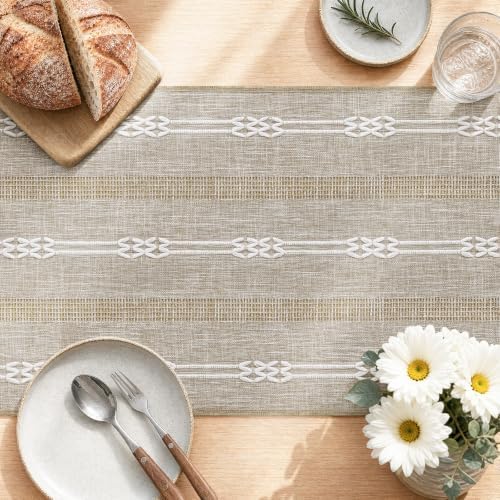 Rustic Linen Farmhouse Table Runner, Woven Boho Table Runner 13" × 72" - Image 2