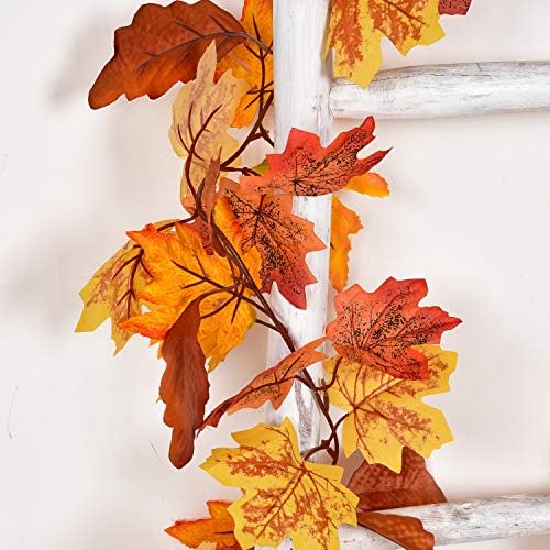 DearHouse 2 Pack Fall Garland Maple Leaf, 5.9Ft/Piece Hanging Vine Garland Artificial Autumn Foliage Garland Thanksgiving Decor for Home Wedding Fireplace Party Christmas (Yellow) - Image 7