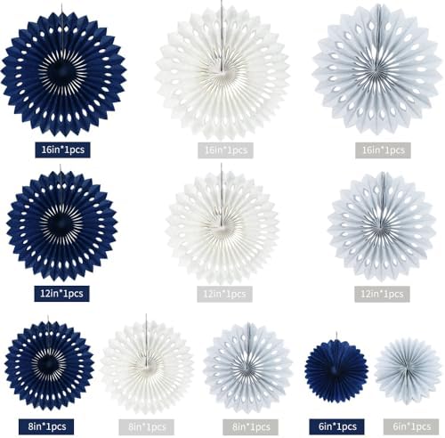 BEISHIDA Honeycomb Round Paper Fan Blue Gray White Hanging Party Decoration - Image 2
