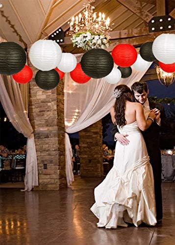 24pcs Hanging Round Paper Lanterns Red and Black Party Decorations - Image 3