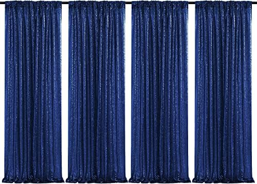 Poise3EHome 4Pcs 2Ft x 8Ft Blue Sequin Backdrop Curtains, Glitter Photography Backdrop, Sequence Xmas Thanksgiving Backdrop (Navy Blue, 4 pcs-2ftx8ft) by Poise3EHome