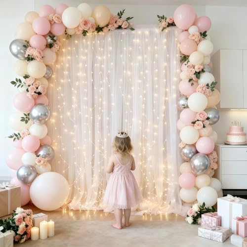 10×10ft White Tulle Backdrop Curtain with Lights String for Parites, Sheer Curtain Backdrop Drapes for Wedding Party Home Decorations - Image 4