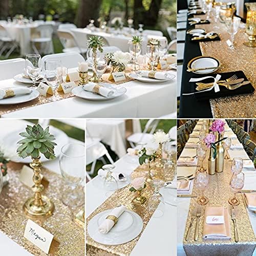 12 Packs 12 X 72 Inch Sequin Table Runner Glitter Dining Table Runner for Birthday Wedding Engagement Bridal Baby Shower Bachelorette Holiday Celebration Party Supplies Decorations (Champagne Gold) - Image 5