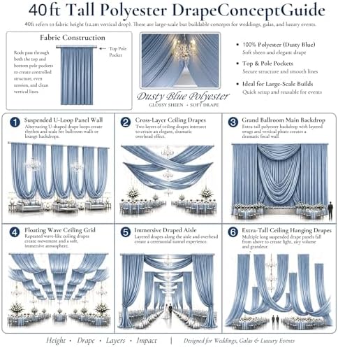 20ftx40ft Dusty Blue Ceiling Curtain for Wedding Parties - Image 3