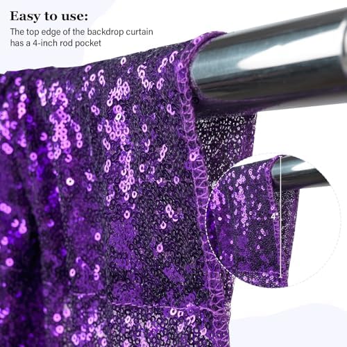 PartyDelight Purple Sequin Backdrop Curtains 2x8ft 2 Panels - Image 3