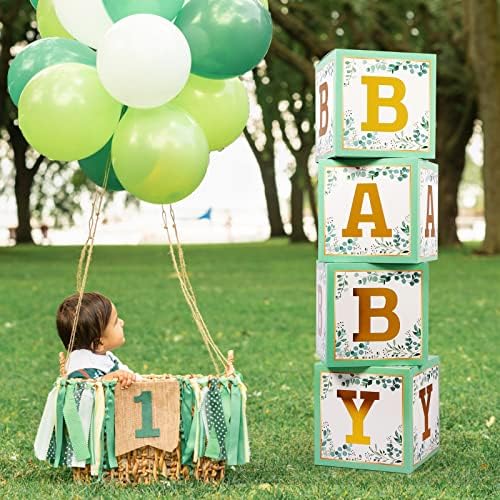 Voircoloria Baby Boxes with Letters, Sage Green,4 Transparent Balloon Boxes - Image 3